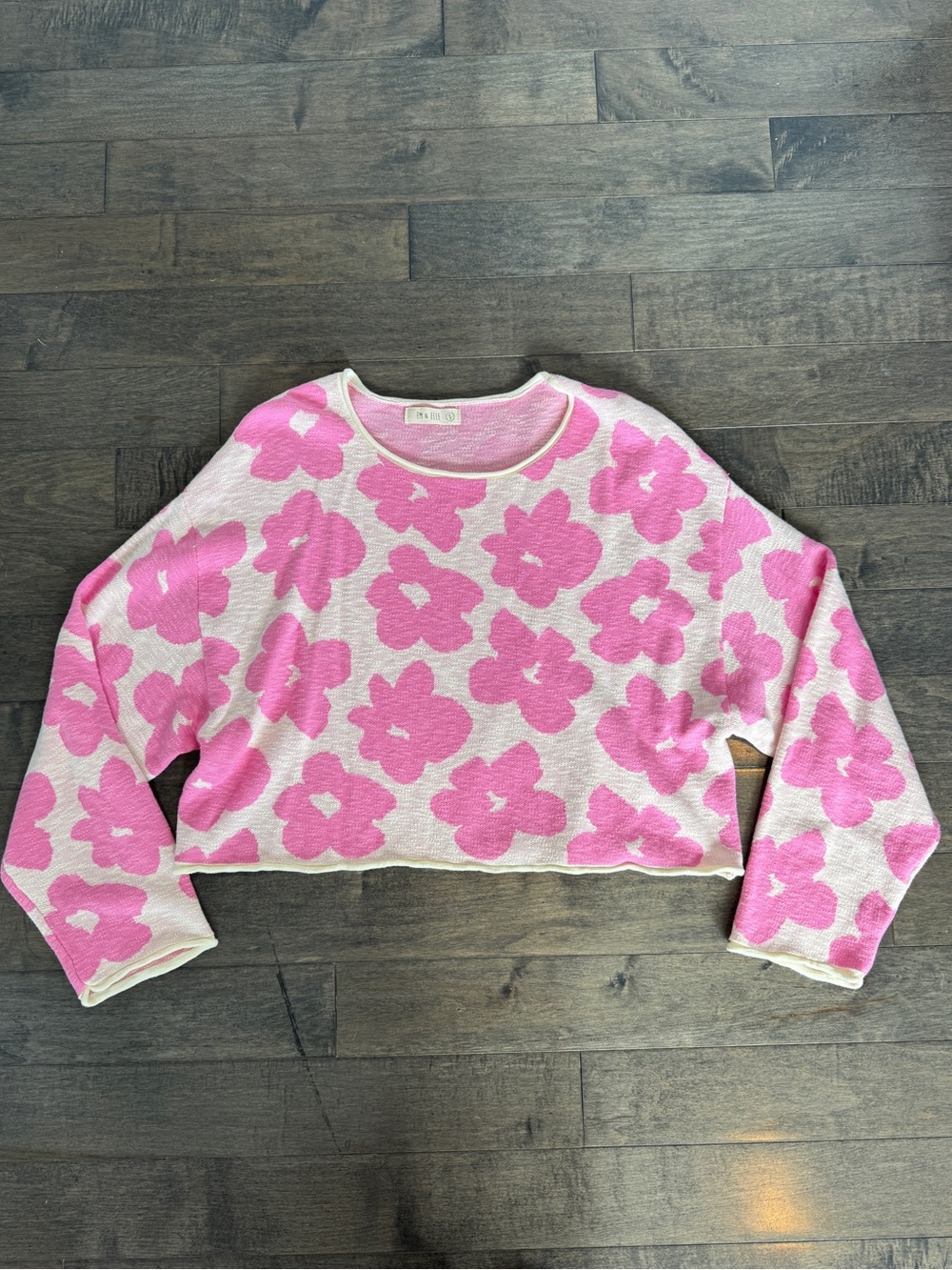 Pink Floral Cropped Sweater size small